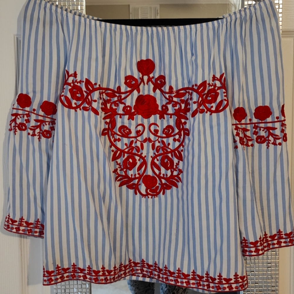 GIANNI BINI Off Shoulder Embroidered Top